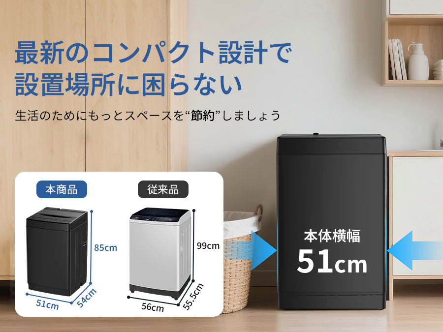 SAMKYO 洗濯機 7kg 全自動 一人暮らし 幅51cm 最短10分洗濯 透明ガラスドア 槽洗浄 予約機能 コンパクト 1-3人用 部屋干し スリム 静音 B700