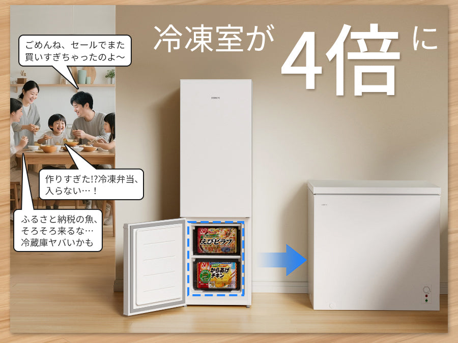 SAMKYO 冷凍庫 200L 上開き 大容量 家庭用 小型 8段階温度調節 急速冷凍-28℃ セカンド冷凍庫 バスケット2個付き 静音設計 冷凍ストッカー ZC200