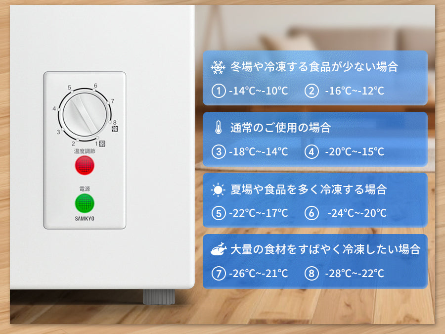 SAMKYO 冷凍庫 200L 上開き 大容量 家庭用 小型 8段階温度調節 急速冷凍-28℃ セカンド冷凍庫 バスケット2個付き 静音設計 冷凍ストッカー ZC200