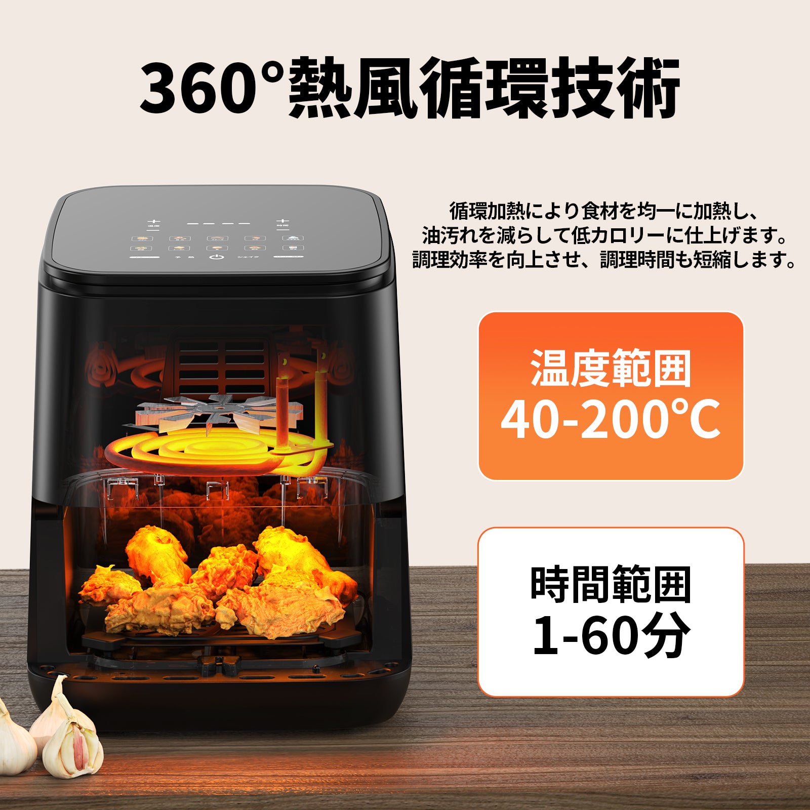 SAMKYO ノンフライヤー 2.2L 一人用 エアフライヤー コンパクト 一人暮らし タッチパネル 電気フライヤー 省エネ 油なし ノンフライヤー機 日本語レシピ付き F25 ブラック