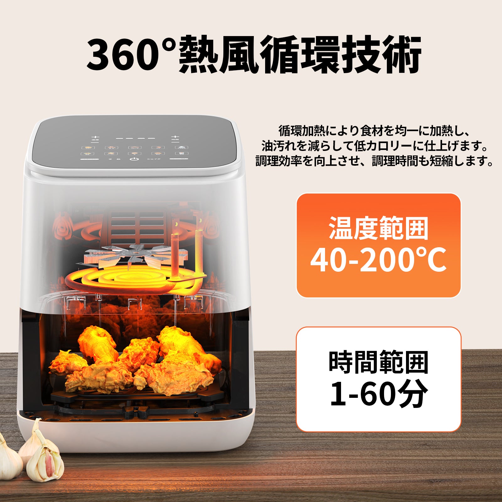 SAMKYO ノンフライヤー 2.2L 一人用 エアフライヤー コンパクト 一人暮らし タッチパネル 電気フライヤー 省エネ 油なし ノンフライヤー機 日本語レシピ付き F25 ホワイト