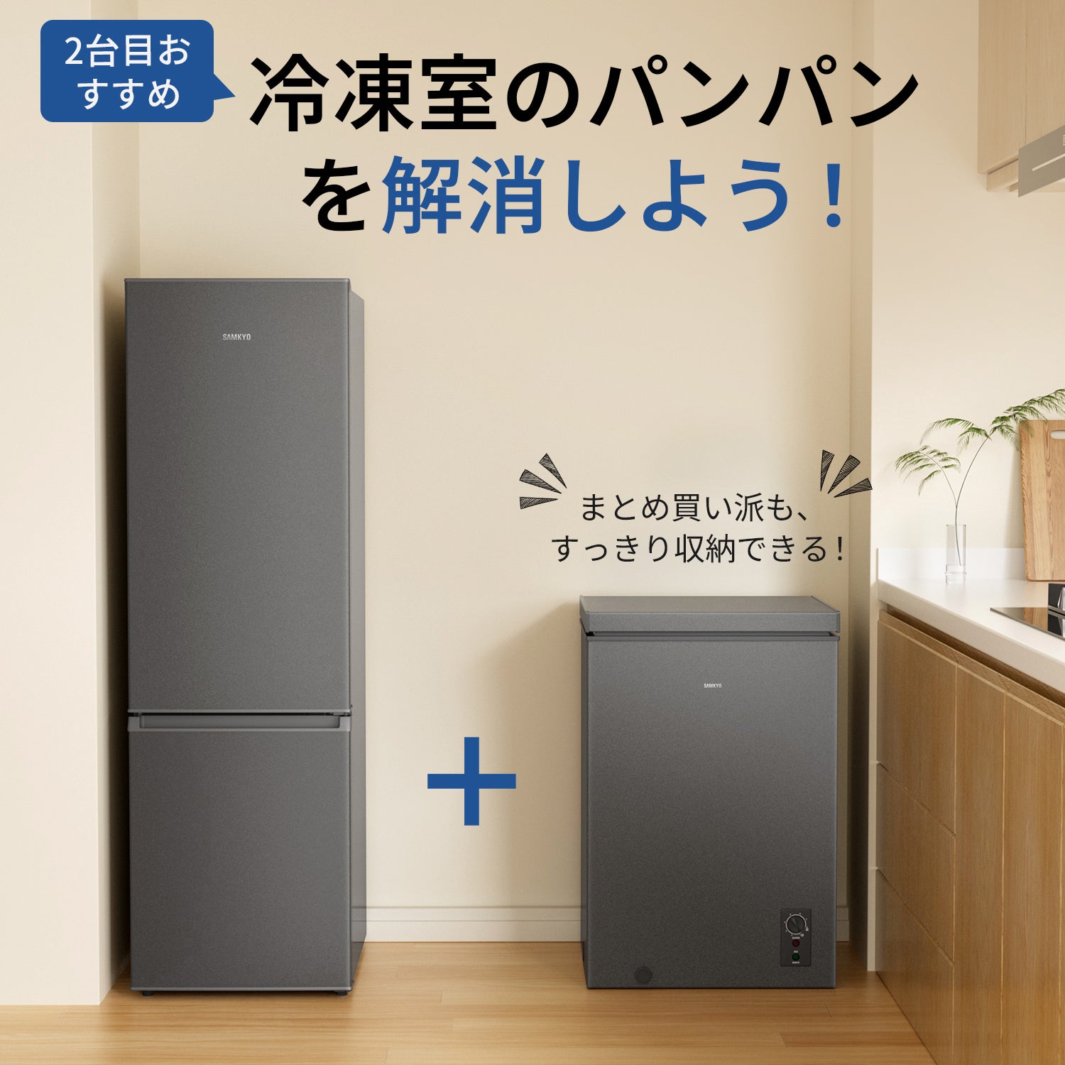 冷凍庫 100L 上開き式 家庭用 急速冷凍-28℃ 8段階温度調節 バスケット2個付き 大容量 小型 コンパクト 静音設計 セカンド冷凍庫 冷凍ストッカー SAMKYO ZC100