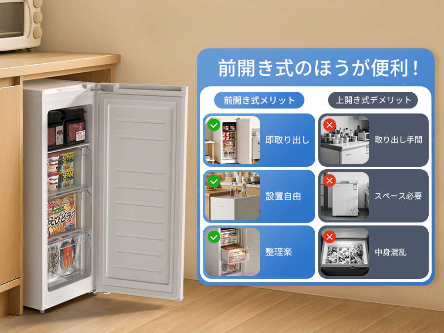 SAMKYO 70L 冷凍庫 スリム 前開き 小型 幅35.6cm 自動霜取り 冷凍ストッカー 急速冷凍 -27℃ 5段階温度調節 省エネ 静音 セカンド冷凍庫 家庭用 ZU70SD