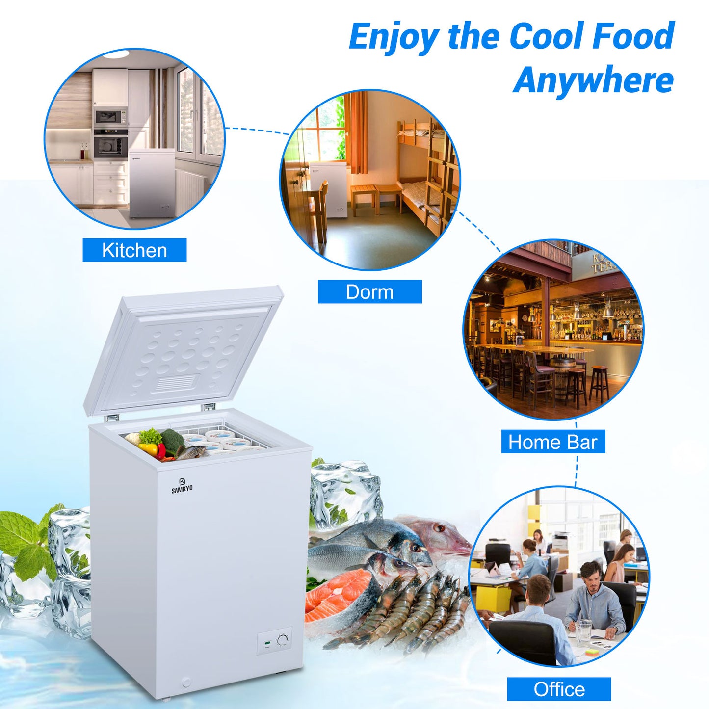 【SAMKYO S】 Chest Freezer 3.5 Cubic Feet with Removable Basket, White