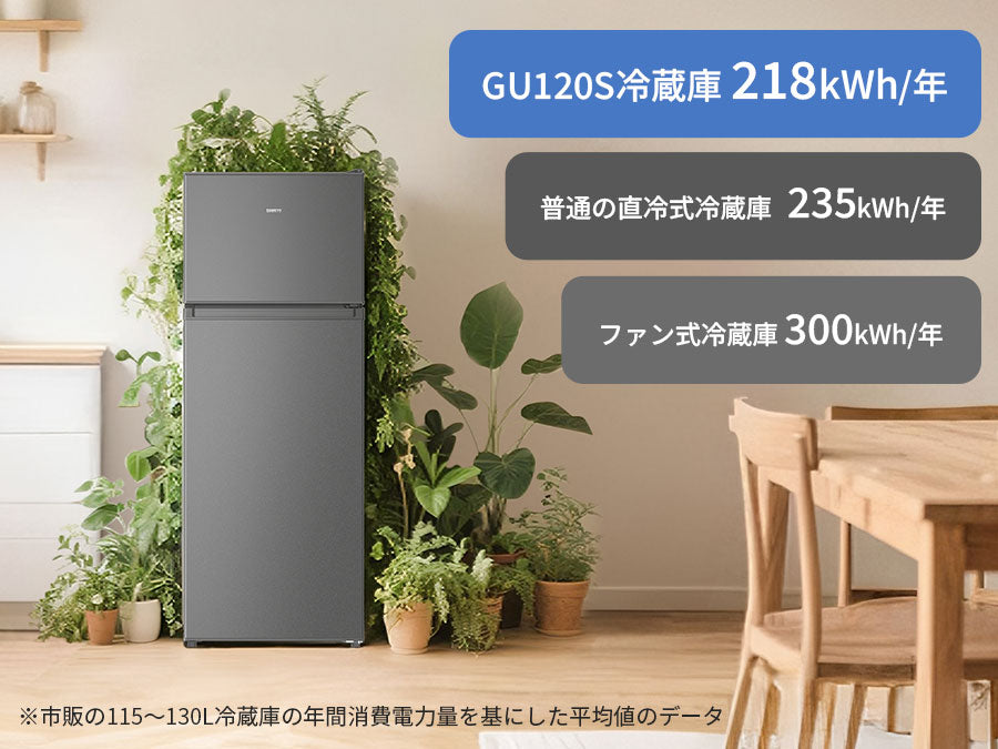 SAMKYO 冷蔵庫 スリム 幅44cm 120L 一人暮らし 5段階温度調節 右開き 2ドア 小型 家庭用 省エネ 静音 GU120S