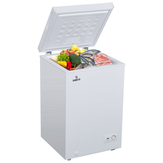 【SAMKYO S】 Chest Freezer 3.5 Cubic Feet with Removable Basket, White